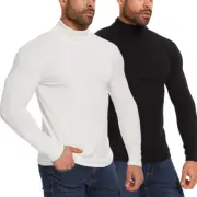 Mens Turtleneck Pullover Long Sleeve Jumper Tops Casual Warm Slim Fit Shirt Soft