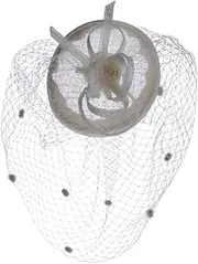 [DEARMAMY] Unique Wedding Hair Decoration Flax Yarn Mesh Headdress for Brides (White)