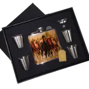 Wild Mustang Horses Western Prairie Leather Flask Black Box Gift Set