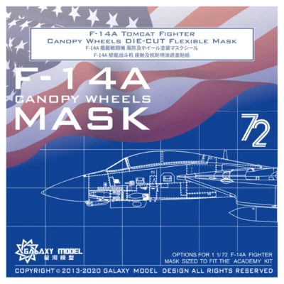 Galaxy 1/72 F-14A Tomcat Fighter Canopy Wheels Flexible Mask for Academy Model