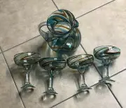 Hand Blown Margarita Pitcher with 4 glasses