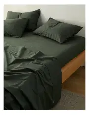 [Sheet Society] Leo Washed Cotton Flat Sheet in Hunter Green