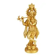 Brass Standing Krishna Playing Flute Idol Statue Figurine 15"