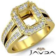 Diamond Engagement Ring Emerald Semi Mount Split Shank 18k Yellow Gold 1.53Ct