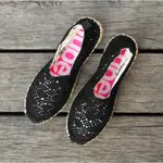 INDICE↗SUPERDRY ESPADRILLE 彈性編織麻底帆布懶人女鞋 蕾絲黑