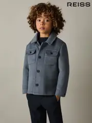 Reiss Airforce Blue Liam 3-9 yrs Removable-Hood Brushed-Twill Overshirt (E93688) | $115