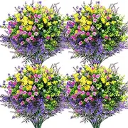 BIGFIS 12 Pcs Artificial Flowers Outdoor, Faux Artificial Plants Shrubs Plastic Flower Bulk for Hanging Planter Porch Window Home Wedding Fall Summer Decor (12, Multiple Color), Wild FLOWERS-12 (12)