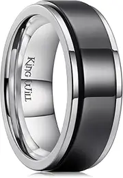 [King Will] 8mm Black High Polish Spinner Ring Stainless Steel Fidget Ring Anxiety Ring For Men Women