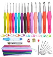 Ergonomic Crochet Hook Set 14 Sizes 2mmB-10mmN with Case for Arthritic HandsC...