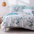 100% Long-Staple Cotton Duvet Cover Set Baby Blue Teal Gradient Leaf Pattern ...