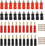 Hilitchi 40 Pcs Binding Posts Terminals 4mm Banana Plug Socket (20pcs) + Red and Black Gold Plated 4mm Banana Plugs(20pcs) for Arduino
