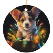 Cute Welsh Corgi Puppy Dog Christmas 2024 Ornament Ceramic Xmas Gift Tree Decor