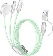 Temdan for Apple Watch Charger,3 in 2 USB C Cable for iPhone 16 Charger/Type C/Lightning,Multi Charging Cable Cord,Portable Travel Essentials Designed for iWatch Ultra/SE/10-1&iPhone 16-12-4FT Green
