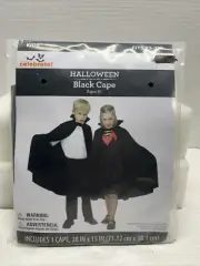 Halloween Youth Vampire Black Cape Fits XS-2XL From Way To Celebrate Co.