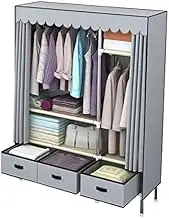Portable Wardrobe Rack,Wardrobe, Canvas Wardrobe, Portable Wardrobe Shelves with Hanging Rail, Clothes Closet Storage Organizer for Clothes, Bags,Blue-125x45x168cm