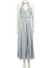 Blue Halter Neck Pleated Dress