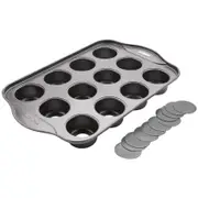 12 Cavity Mini Cheesecake Pan with 12 Pieces Removable Bottom gray