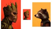 Mondo Guardians Portrait Set:Baby Groot, Groot & Rocket Posters By Mike Mitchell