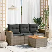 4 Piece Garden Sofa Set with Cushions Grey Poly Rattan Patio Bar Sets
