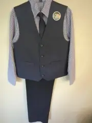 George Boy's 4 Piece Suit Navy Blue Checkered Shirt Size 12 New