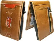 [wiigd] Men's Slim Bifold Wallet with Pop-Up Card Holder – RFID Blocking, Minimalist Aluminum Case, ID Window, Coin Pocket,Front Pocket Wallet with Gift Box(Brown), Brown