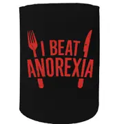 Alcohol Stubby Holder - I Beat Anorexia - Funny Novelty Birthday Gift Joke Beer Can Bottle