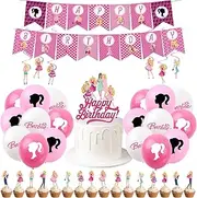 Barbie Birthday Party Kit for Her - Glamorous Hot Pink Decor Set with Balloons, Banner, Swirls & Cake Toppers | Girls Teens Young Women Party Supplies | Barbiecore Birthday Decorations