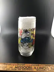 1983 Smurfs HANDY SMURF GLASS Drinking CUP Vintage