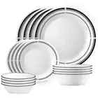 Corelle Lightweight 16 pc Classic Black Rims Dinnerware Set Service for 4