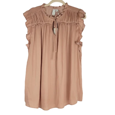 JOIE Ruffle Tie Front Flutter Sleeve Boho Blouse Top size 1X Cinnamon Bronze NWT