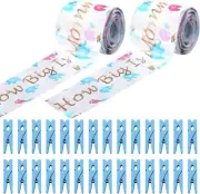 Baby Shower Games set, 2 Rolls Tummy Measuring Tape and 50 Pieces Mini Blue