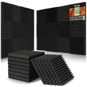 80 Pack Acoustic Foam Panels,1"X 12" X 12"Sound Foam Square black-Foam-80P