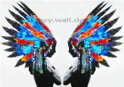 Framed Canvas print American Indian Blue feather Chief Street Art painting
