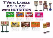 7 Product CANDY VENDING MACHINE STICKERS LABELS NUTRITION QUICK & FREE Ship