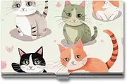 [VFMKT] Slim Metal Business Card Holder Portable Business Card Case Pocket Name Card Holder Lovely Cartoon Cats Wallet for Men Women Office Travel, style, One Size