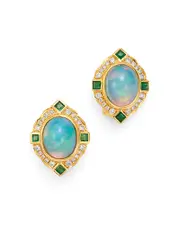 Bloomingdale's Fine Collection Ethiopian Opal, Emerald & Diamond Earrings in 14K Yellow Gold