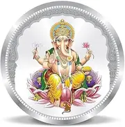 Traditional Silver Coin Ganesh Ji/Ganesh Ji Coloured Silver Coin/Silver Round Shape Ganesh Ji Coin/Dhantaras Diwali New Year Gift Use Coin (10 Grm) Pack of 1