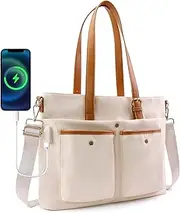 [IBEE] Work Tote Bag for Women with USB Charging Port Nylon Tote Bag Fits 15.6 Inch Laptop Travel Tote Bag with Zipper