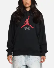 [JORDAN] Jordan Essentials Loopback Fleece Pullover Hoodie Black/red - Size L L Black/Red