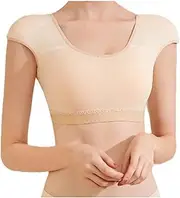 [SNPP] 2 in 1 Built-in Shoulder Pad Short Sleeves Shirt Sportwear Gym Crop Top Women Compression Workout Athletic Vest,Beige-M