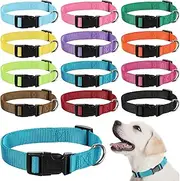 Buryeah 12 Pieces Nylon Dog Collar Bulk, Adjustable Dog Collars with Quick Release Buckle Collar Bulk for Walking Running Training, Medium(Mixed Colors)