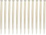 SWACC 12 Pcs Straight One Color Party Highlights Clip on in Hair Extensions Colored Hair Streak Synthetic Hairpieces (Platinum Blonde)
