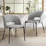 [OIKITURE] Dining Chair Set of 2 Sherpa Kitchen Chair Grey and Black