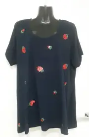 SIZE 20 + WOMEN'S NAVY BLUE STRAWBERRY FIELDS SHORT SLEEVE VIRTUELLE TS TOP