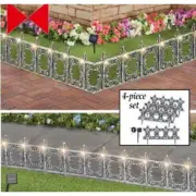 Decorative 4 Piece Garden Fence, Solar Wrought Iron Look Border Picket Fence