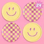 xo, Fetti Preppy Smiley Birthday Party Plates - 25 pk, 9" | Cute Supplies, Decorations, Groovy