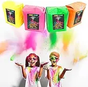 Coloured Powder for Colour Runs & Glow Parties, 1.36kg (3 Lbs) Packets. Neon Colours That Glow Under UV Black Light. Holi Powder for Colour Wars & Festivals. 5.5kg (12Lb) Pack of 4