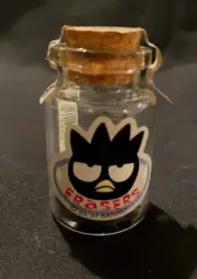 Vintage Sanrio Badtz Maru Mini Erasers in a Corked Glass Bottle 1993, 1997- New