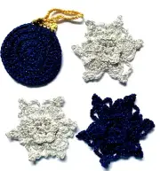 8 Christmas snowflakes Stars Crochet christmas tree navy blue silver decorations