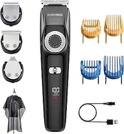 BarberBoss 3-in-1 Face Care Set for Men, Hair Trimmer, Beard Trimmer, Detail Cutter, Precision Control Wheel, 4 Guide Combs, USB Rechargeable, LED Display, 100% Waterproof